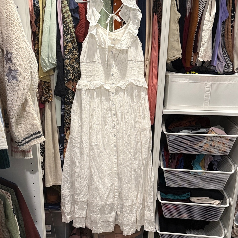 Anthropologie White Button-Down Maxi Dress